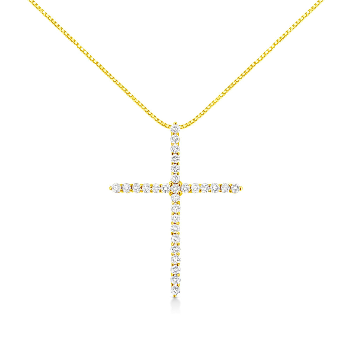 10K Yellow Gold 3.00 Cttw Round Diamond Cross Pendant Necklace