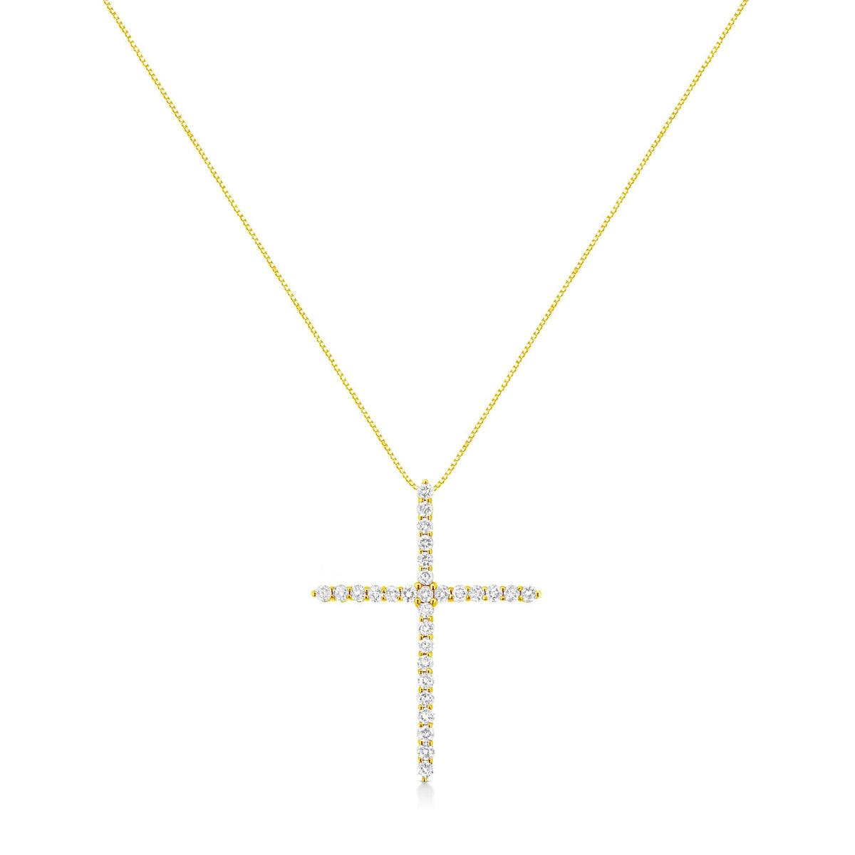 10K Yellow Gold 3.00 Cttw Round Diamond Cross Pendant Necklace