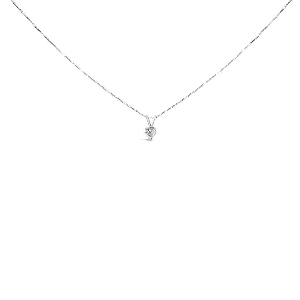 14K White Gold Lab Grown Heart Diamond Solitaire Pendant Necklace