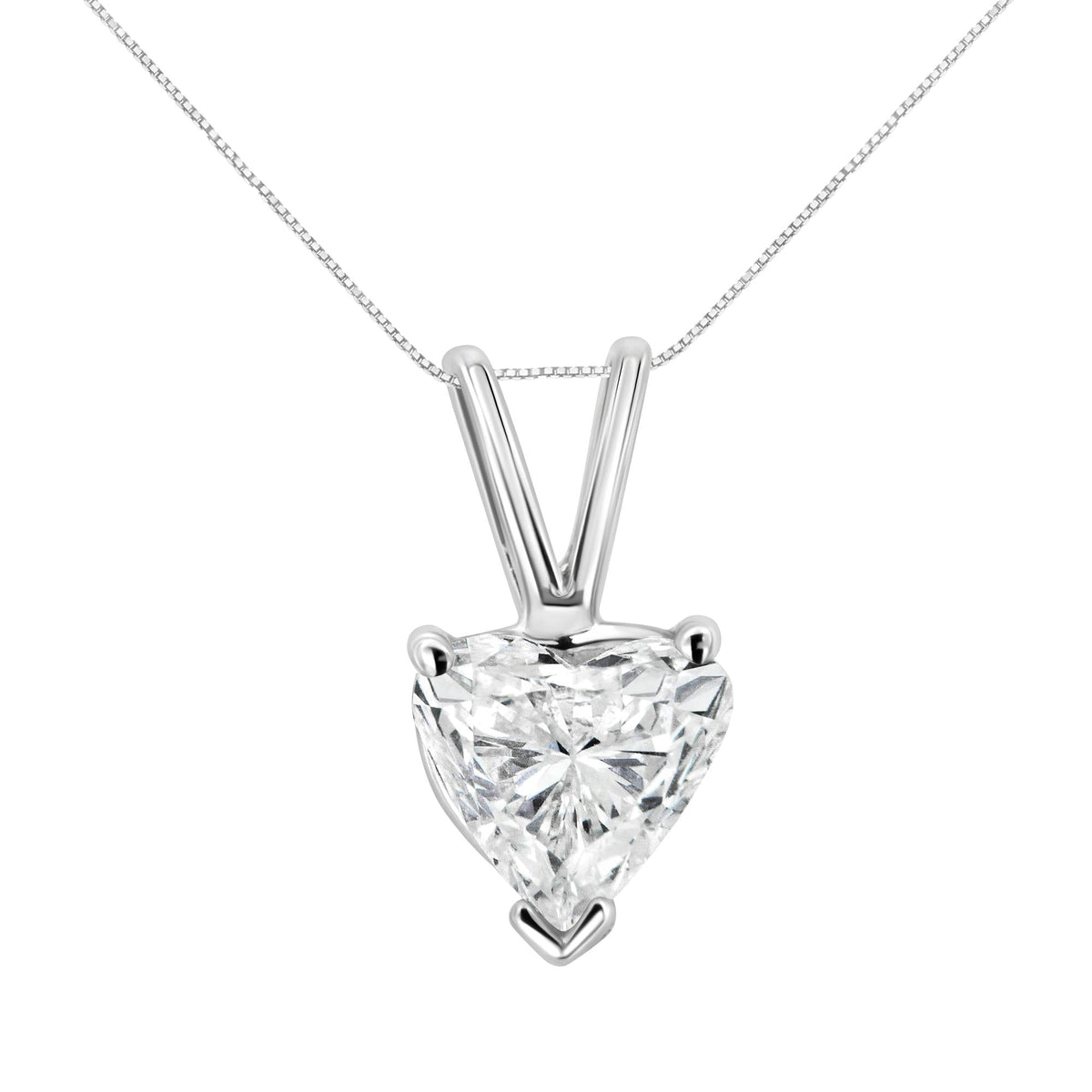 14K White Gold Lab Grown Heart Diamond Solitaire Pendant Necklace
