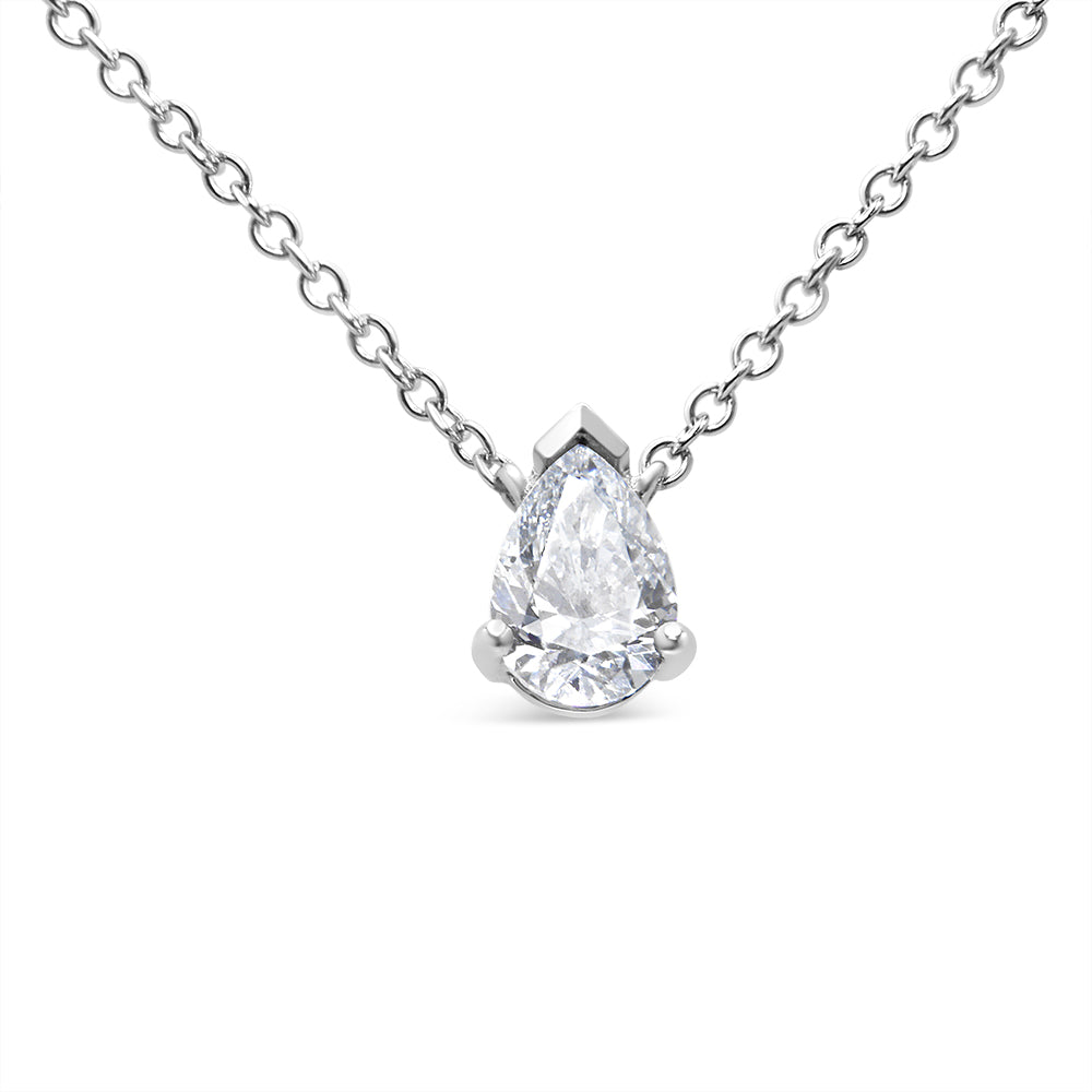 AGS Certified 14K White Gold Pear Diamond Solitaire Pendant Necklace
