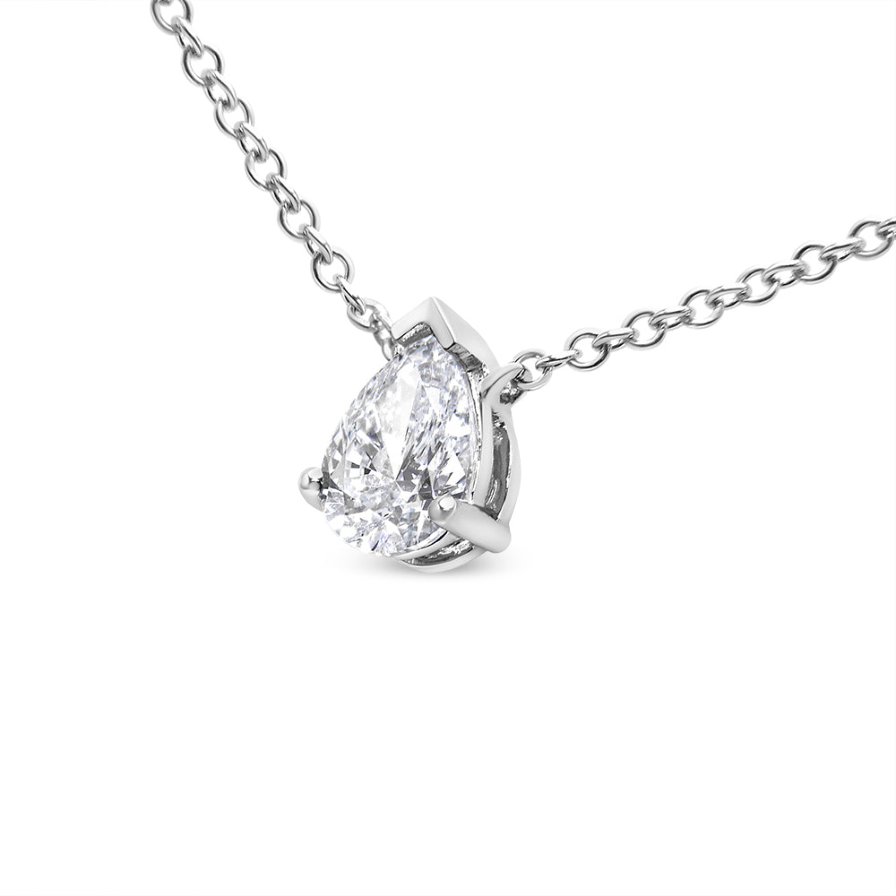 AGS Certified 14K White Gold Pear Diamond Solitaire Pendant Necklace