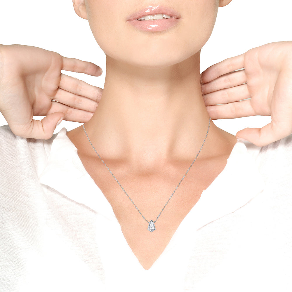 AGS Certified 14K White Gold Pear Diamond Solitaire Pendant Necklace