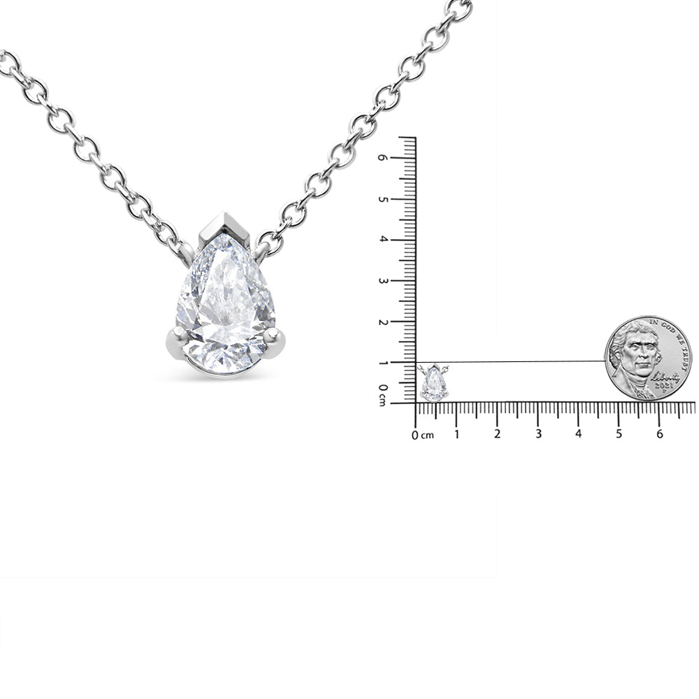 14K White Gold Lab Grown Pear Shape Diamond Solitaire Pendant Necklace