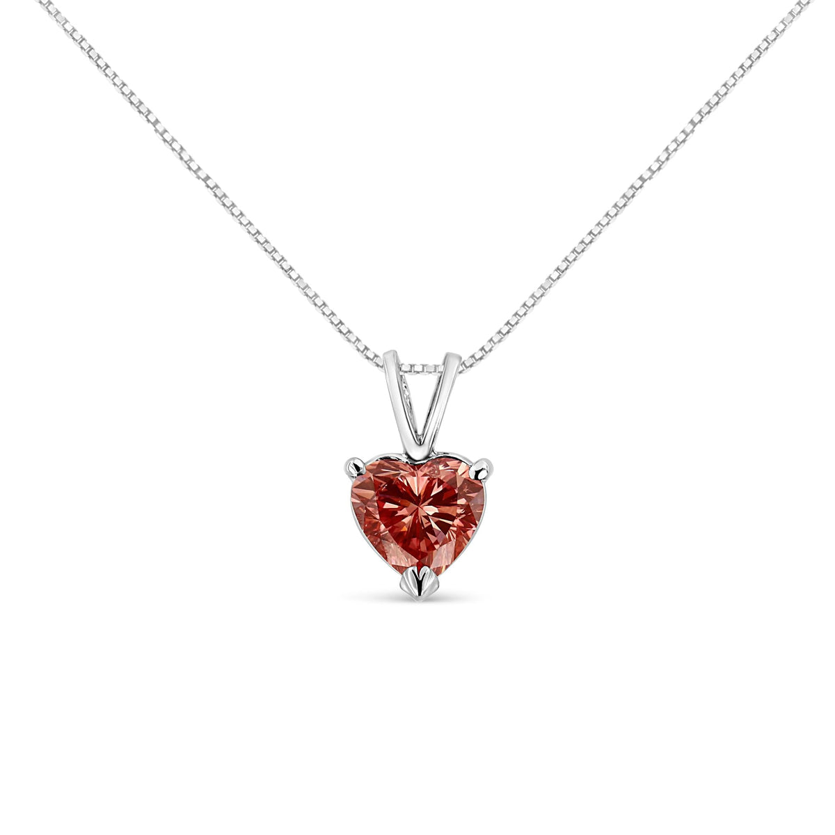 IGI Certified 14K White Gold Lab Grown Pink Heart Diamond Solitaire Necklace