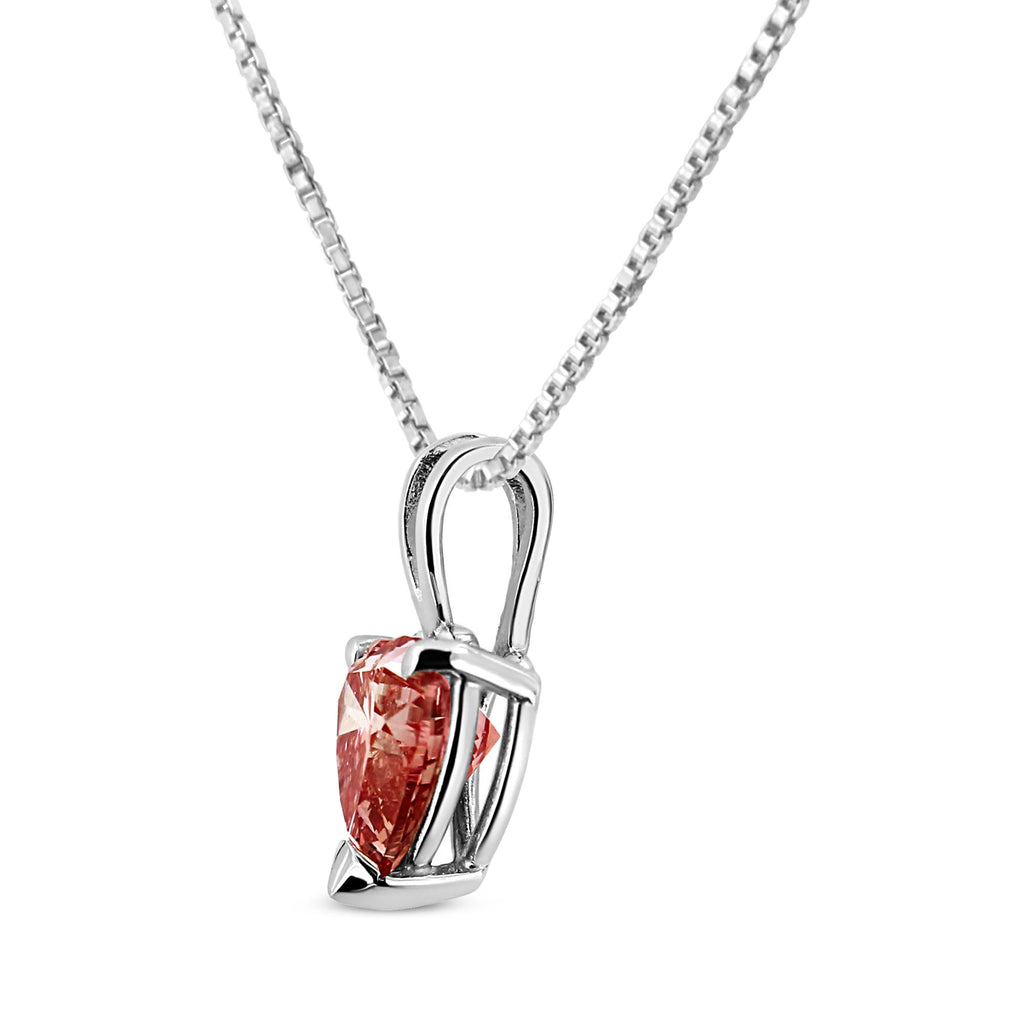 IGI Certified 14K White Gold Lab Grown Pink Heart Diamond Solitaire Necklace