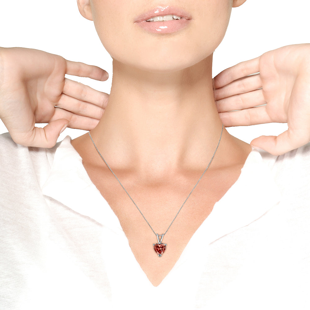 IGI Certified 14K White Gold Lab Grown Pink Heart Diamond Solitaire Necklace