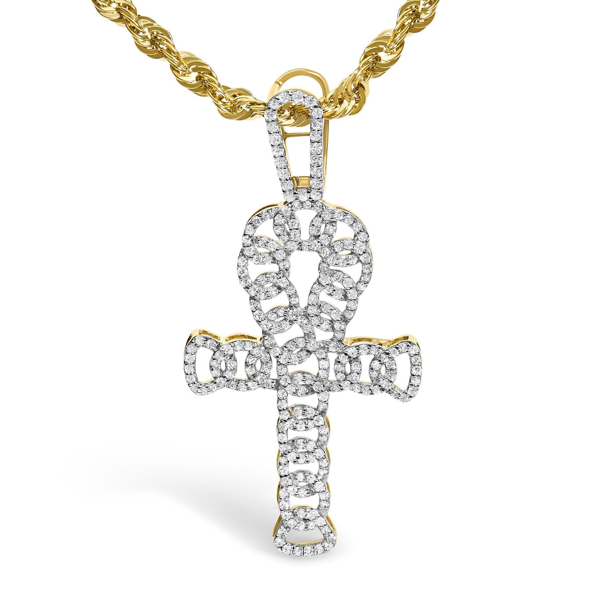 Men's Diamond Ankh Cross Pendant in 10K Yellow Gold