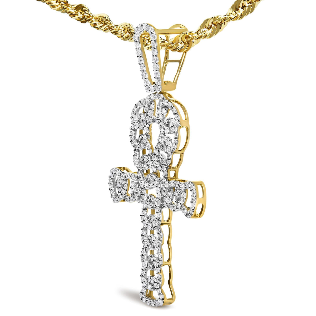 Men's Diamond Ankh Cross Pendant in 10K Yellow Gold