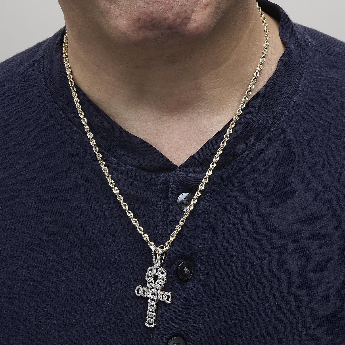 Men's Diamond Ankh Cross Pendant in 10K Yellow Gold