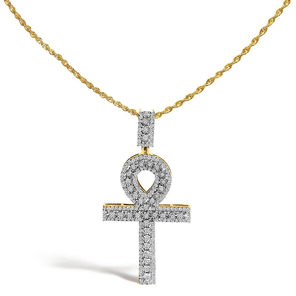 Men's Diamond Ankh Cross Pendant Necklace in 10K Yellow Gold