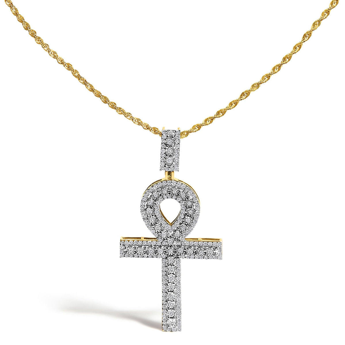 Men's Diamond Ankh Cross Pendant Necklace in 10K Yellow Gold