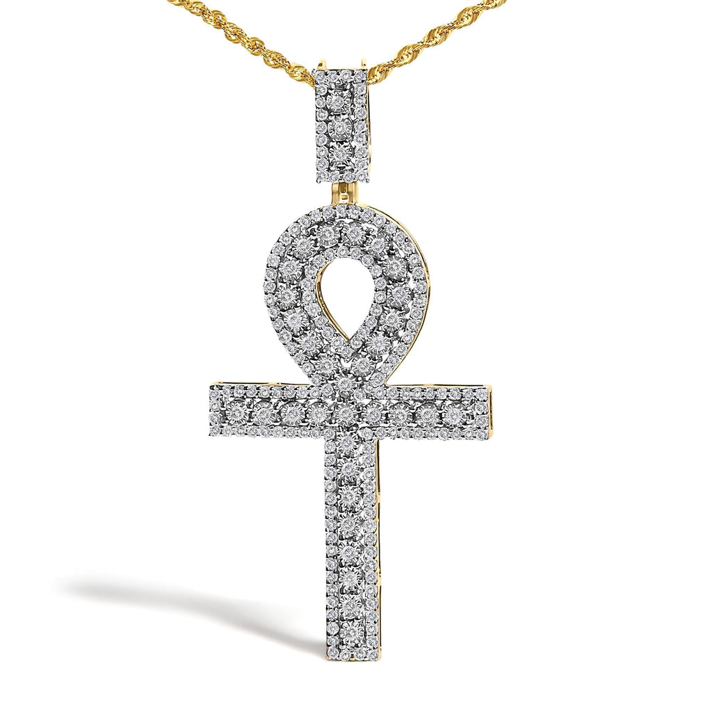 Men's Diamond Ankh Cross Pendant Necklace in 10K Yellow Gold