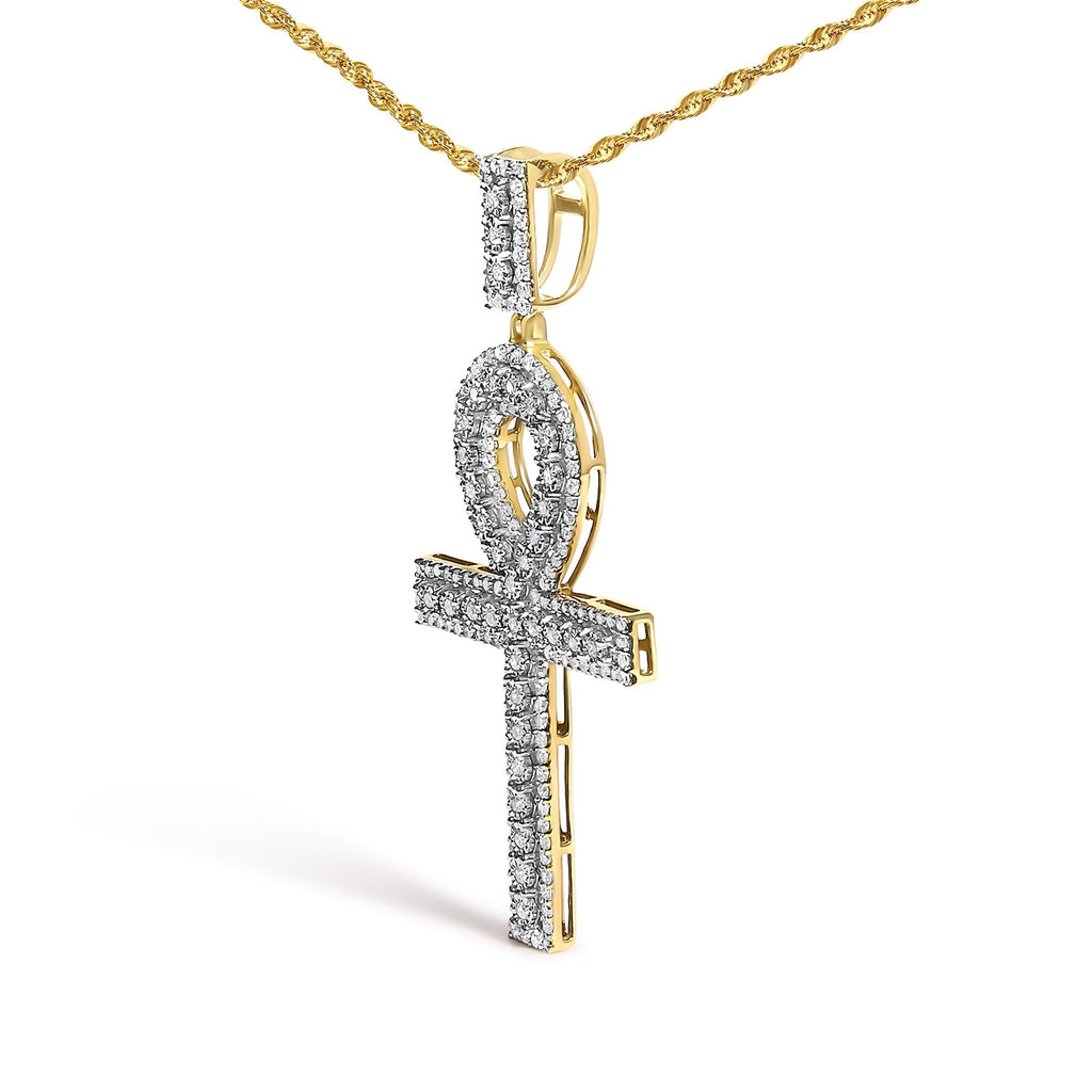 Men's Diamond Ankh Cross Pendant Necklace in 10K Yellow Gold