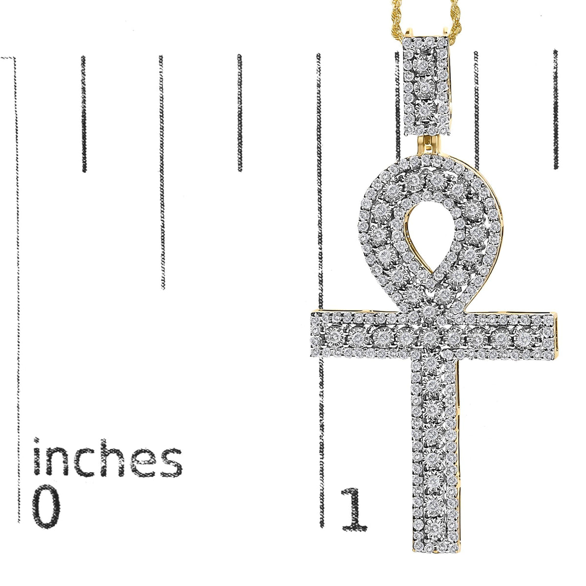 Men's Diamond Ankh Cross Pendant Necklace in 10K Yellow Gold