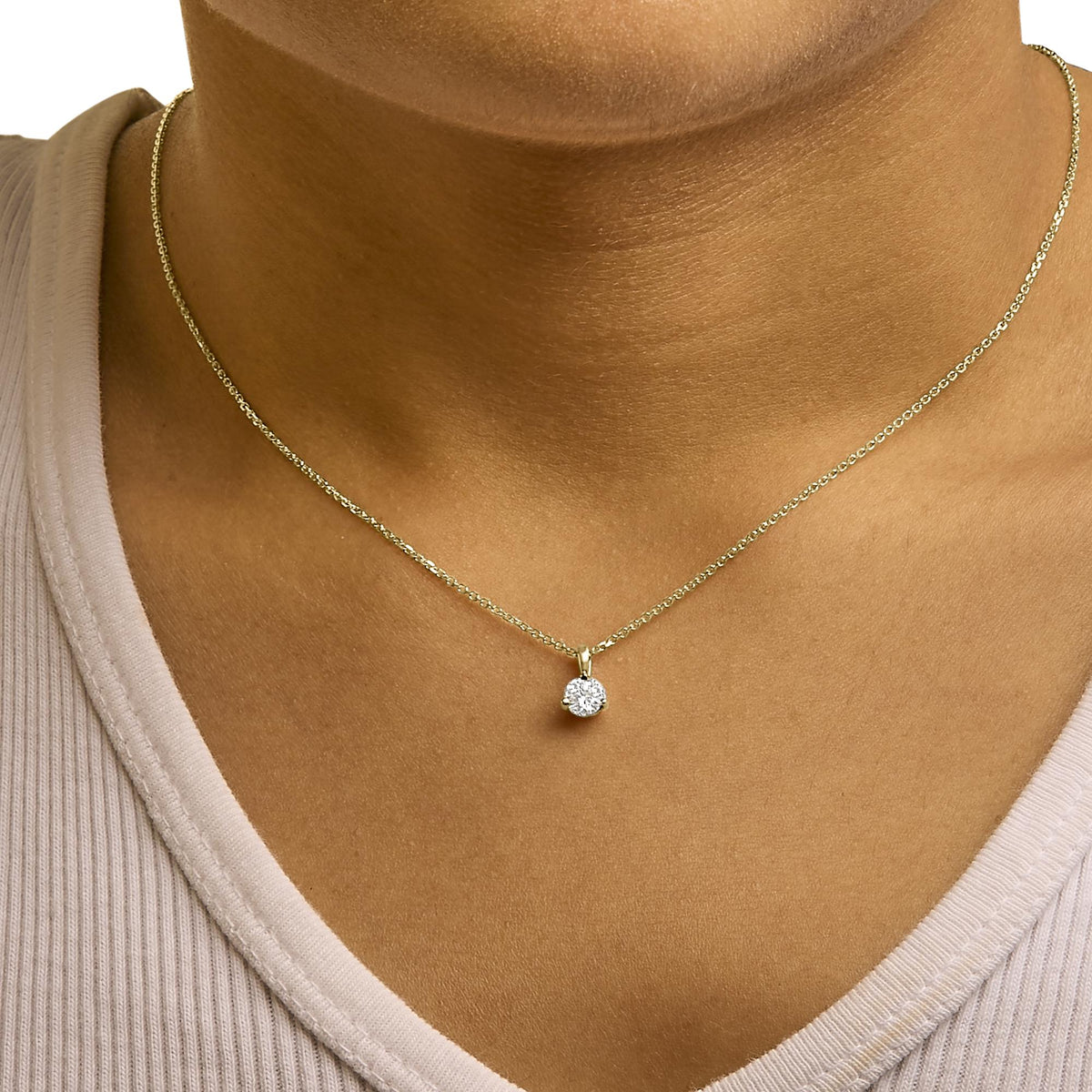 14K Yellow Gold Diamond Solitaire Martini Pendant Necklace