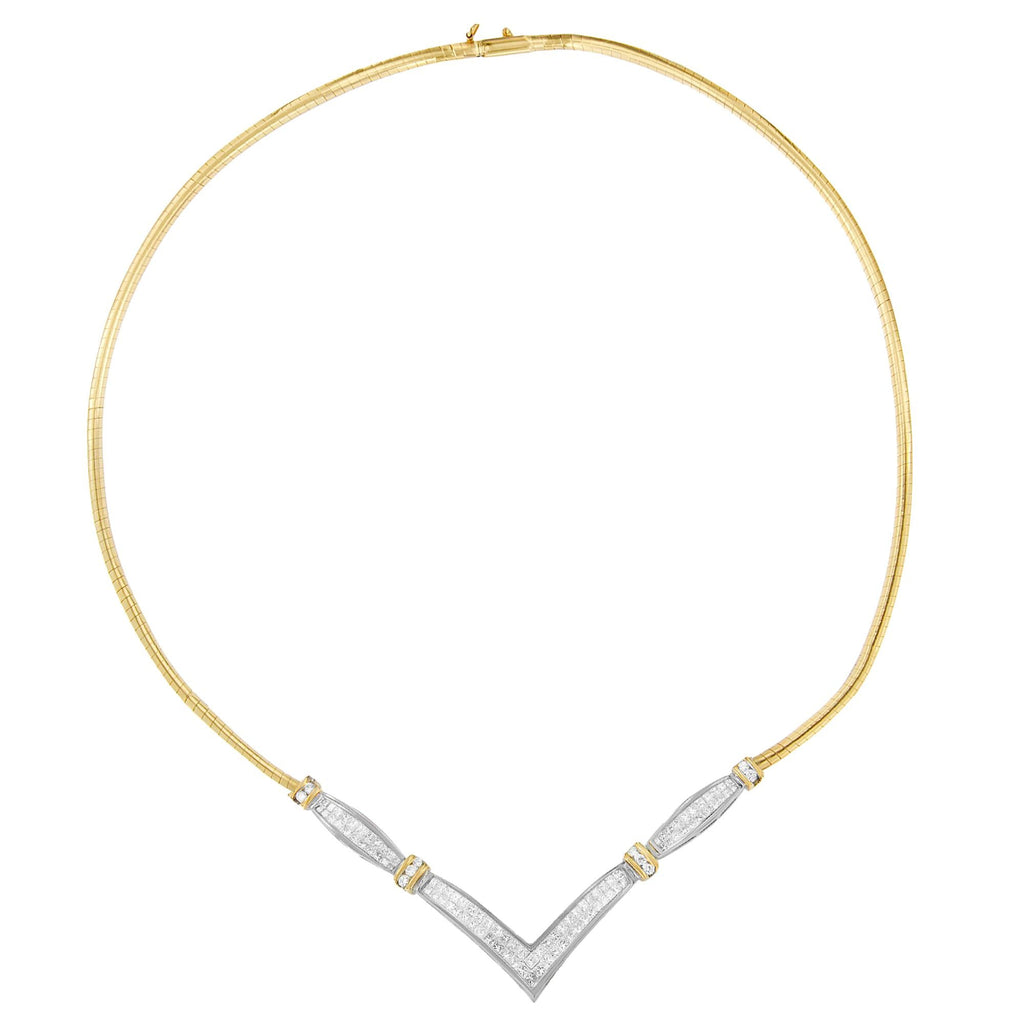 14K Two-Tone Gold Diamond V-Shape Statement Necklace