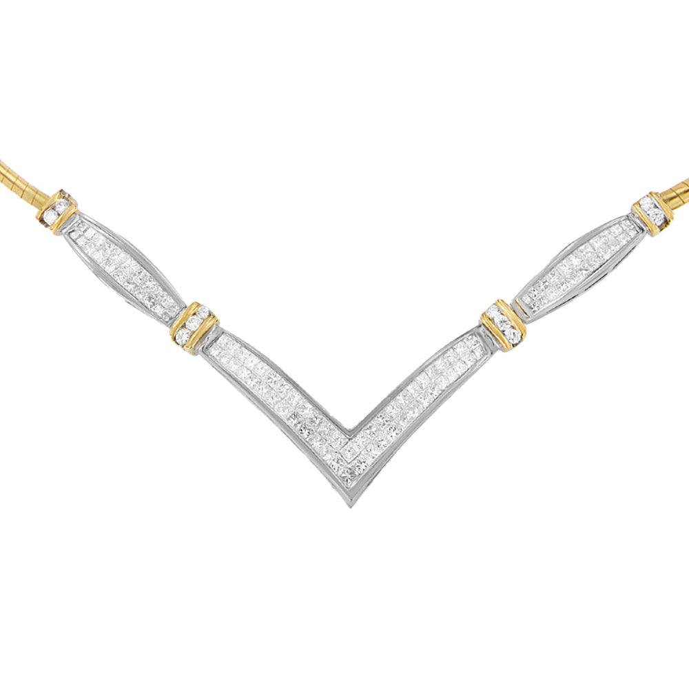 14K Two-Tone Gold Diamond V-Shape Statement Necklace