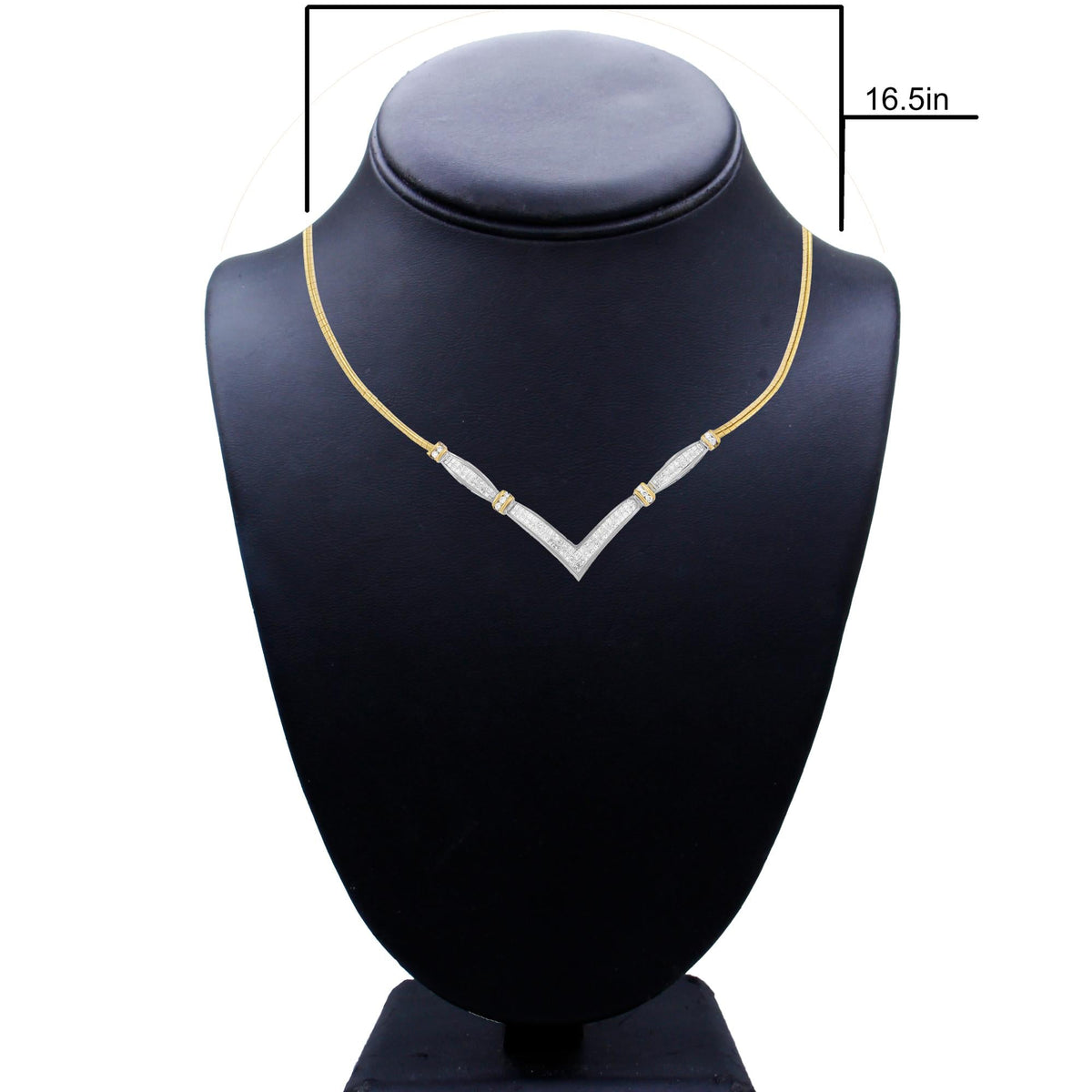 14K Two-Tone Gold Diamond V-Shape Statement Necklace