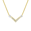 14K Two-Tone Gold Princess Cut Diamond V-Shape Pendant Necklace