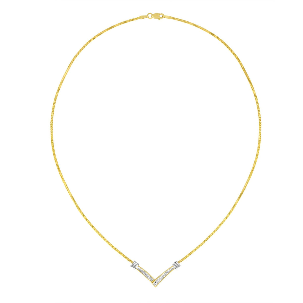 14K Two-Tone Gold Princess Cut Diamond V-Shape Pendant Necklace