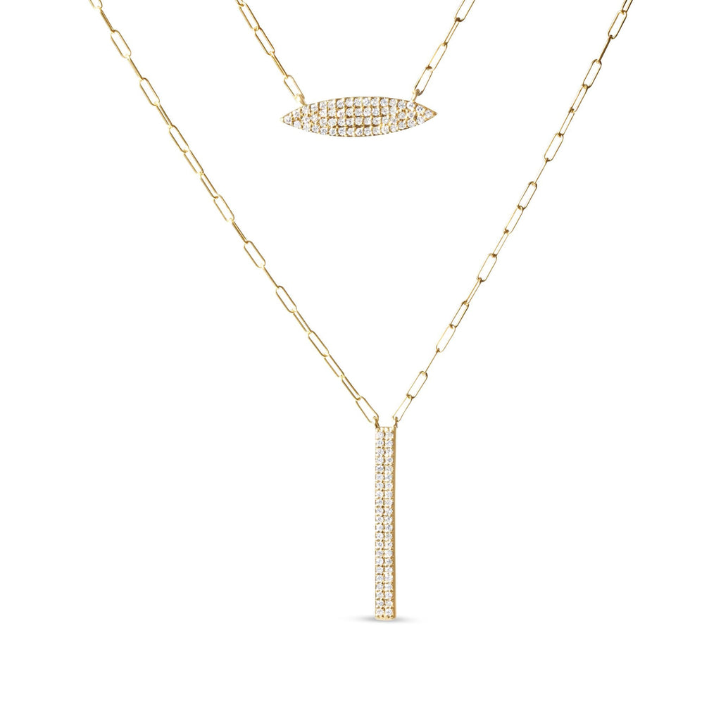 14K Yellow Gold Diamond Two-Strand Marquise & Bar Necklace