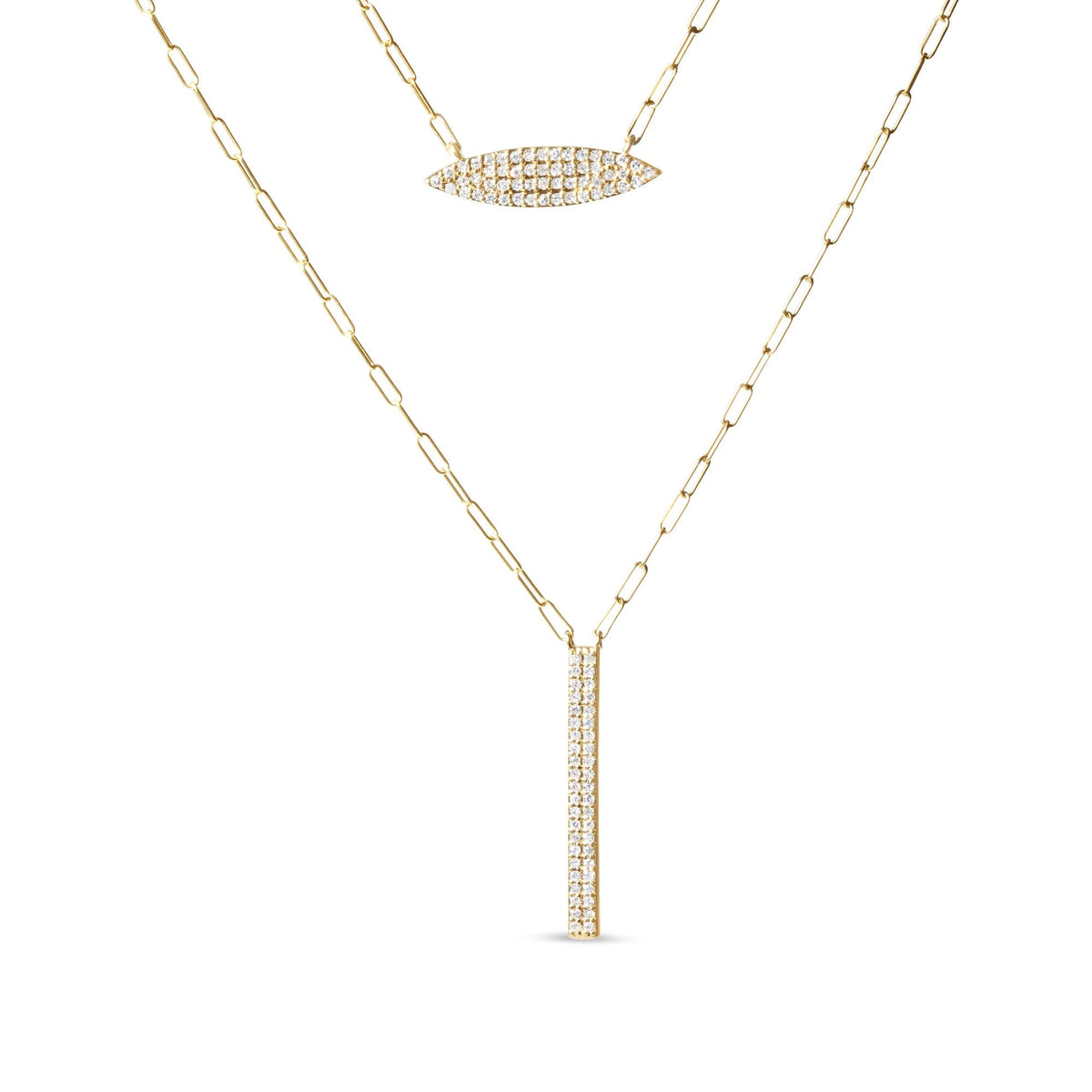 14K Yellow Gold Diamond Two-Strand Marquise & Bar Necklace