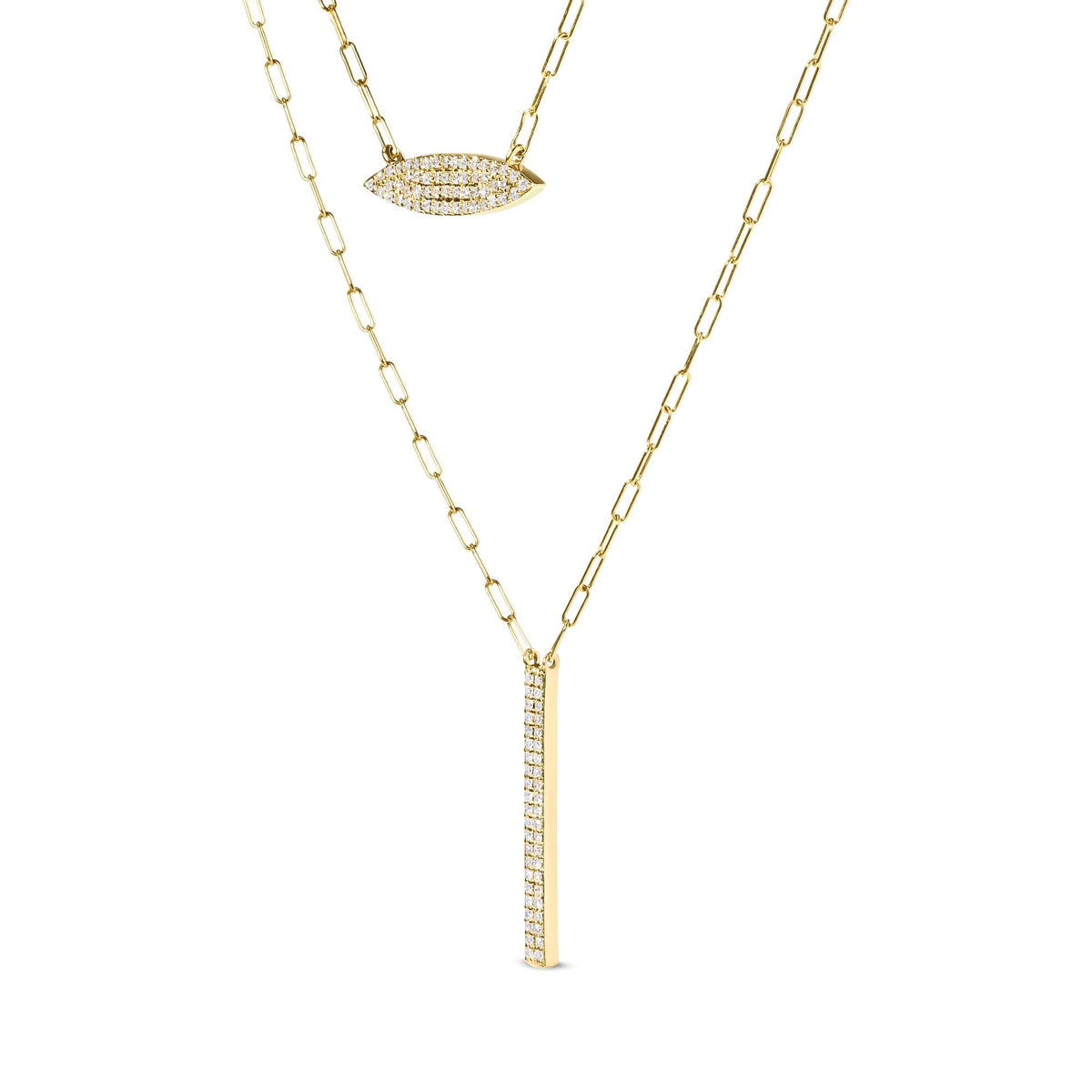 14K Yellow Gold Diamond Two-Strand Marquise & Bar Necklace