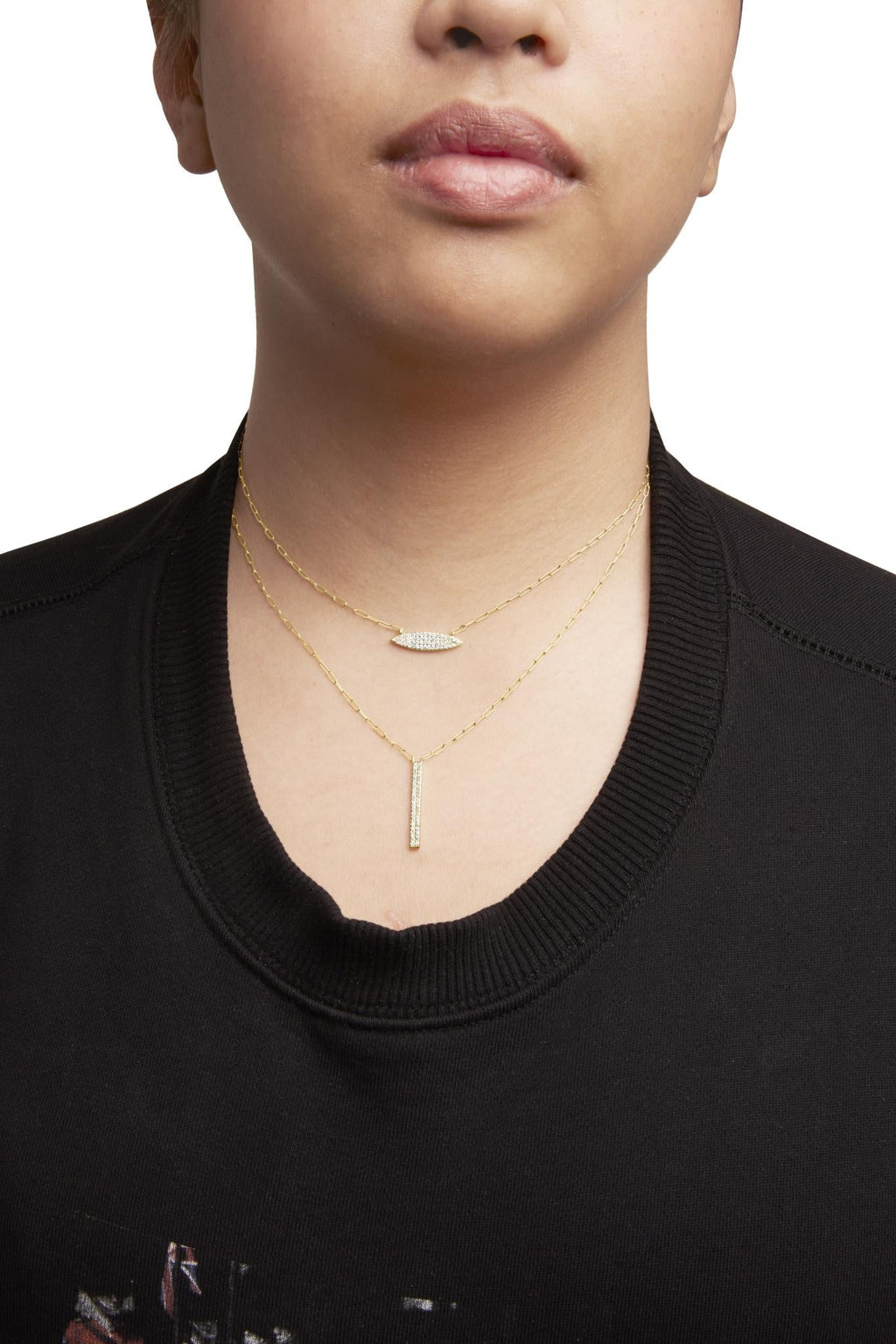 14K Yellow Gold Diamond Two-Strand Marquise & Bar Necklace