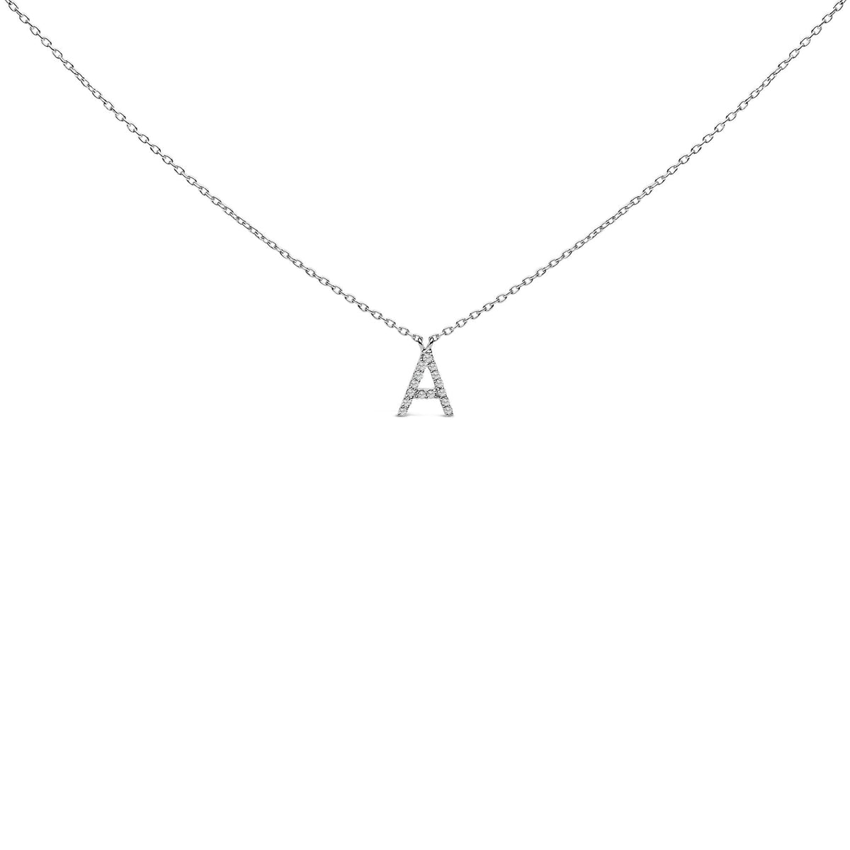 10K White Gold Diamond Accent "A-Z" Block Initial Pendant Necklace