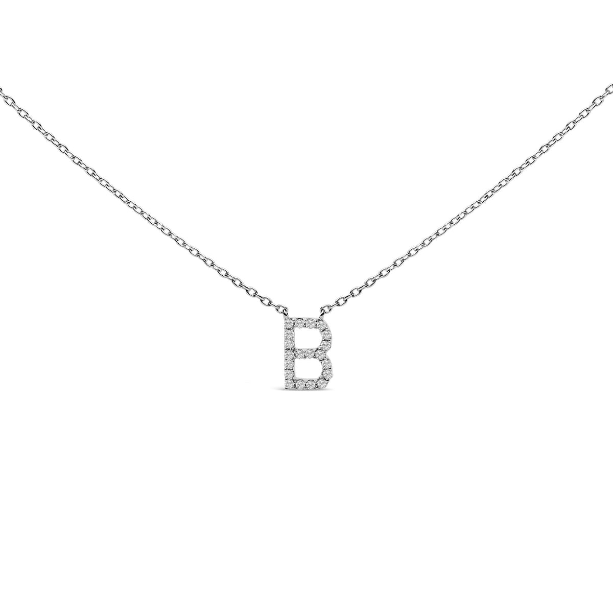 10K White Gold Diamond Accent "A-Z" Block Initial Pendant Necklace