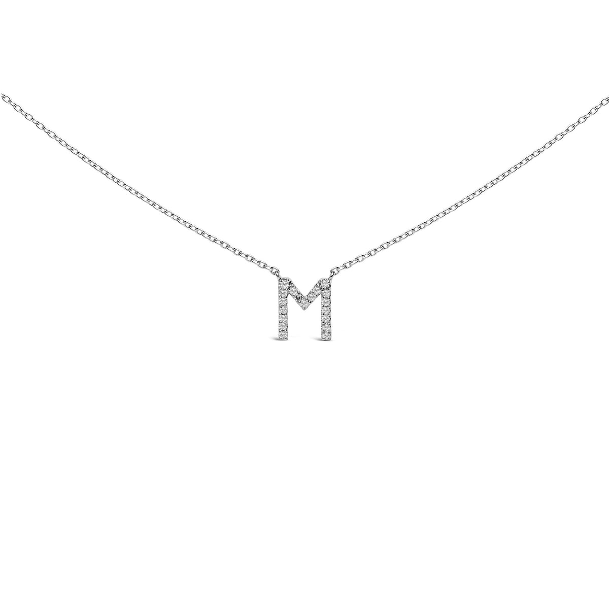 10K White Gold Diamond Accent "A-Z" Block Initial Pendant Necklace