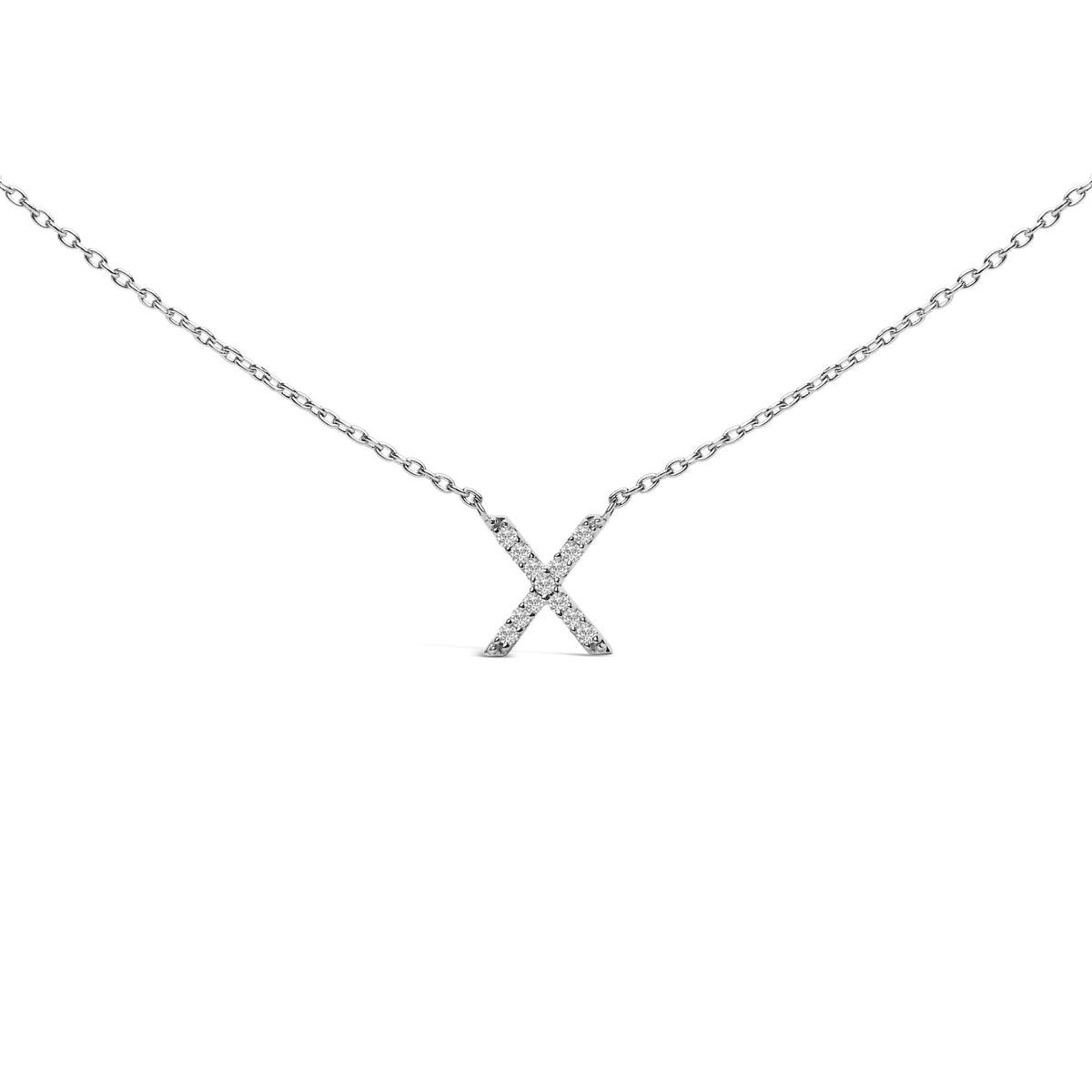 10K White Gold Diamond Accent "A-Z" Block Initial Pendant Necklace