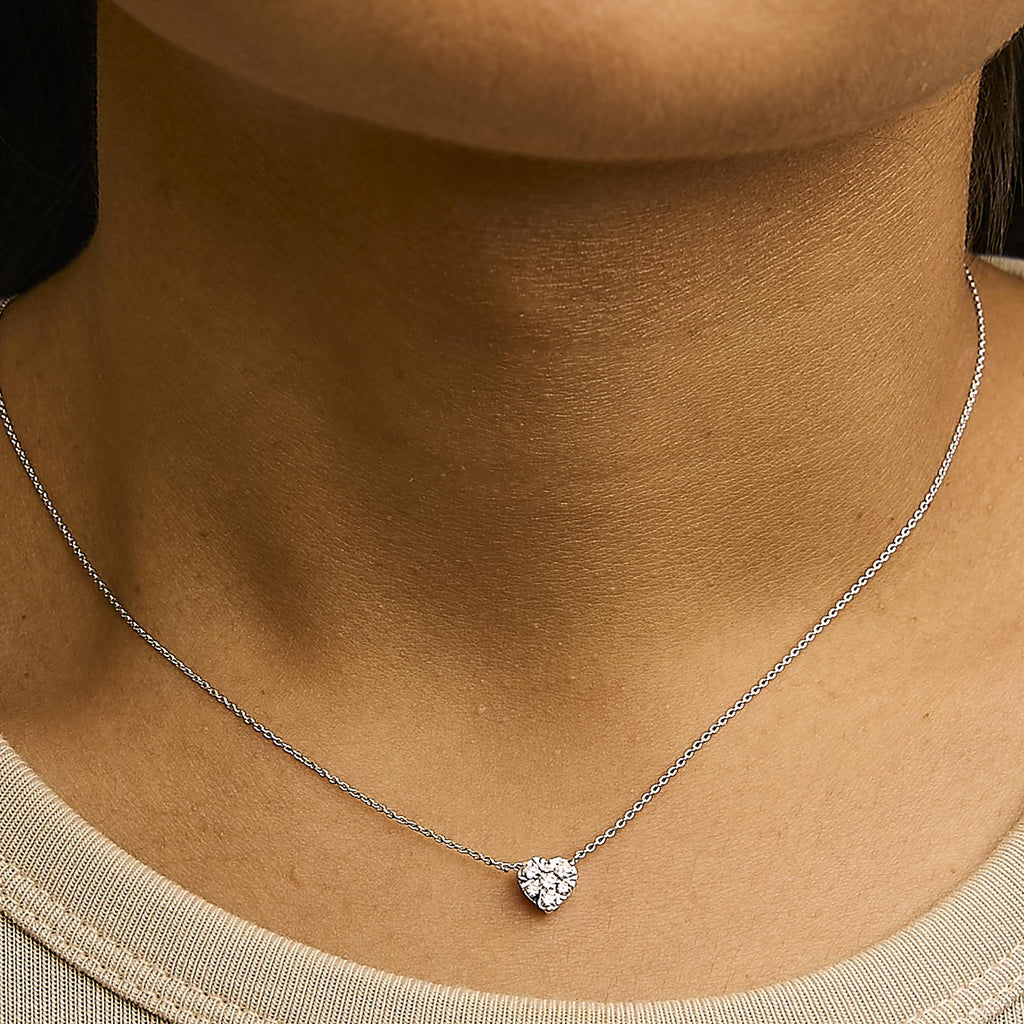 14K White Gold 1/4 Cttw Diamond Composite Heart Pendant Necklace - 18" Inches