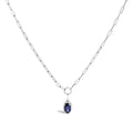 10K White Gold 6x4 mm Oval Blue Sapphire Solitaire Paperclip Pendant Necklace - 18" Inches