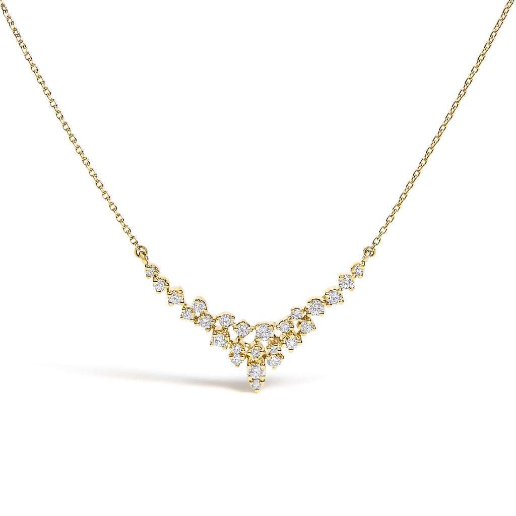 14K Yellow Gold Diamond Scattered V-Shape Necklace