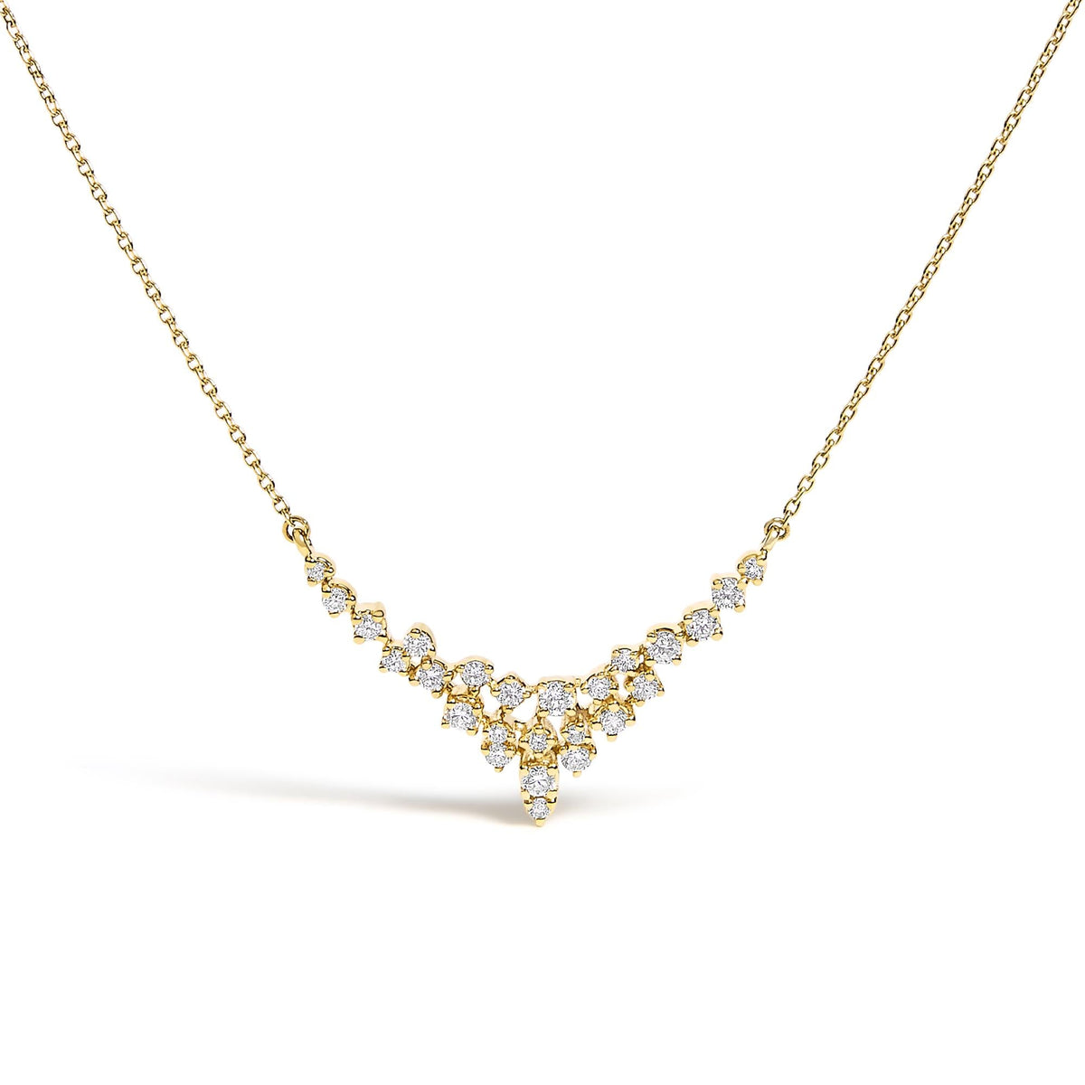 14K Yellow Gold Diamond Scattered V-Shape Necklace