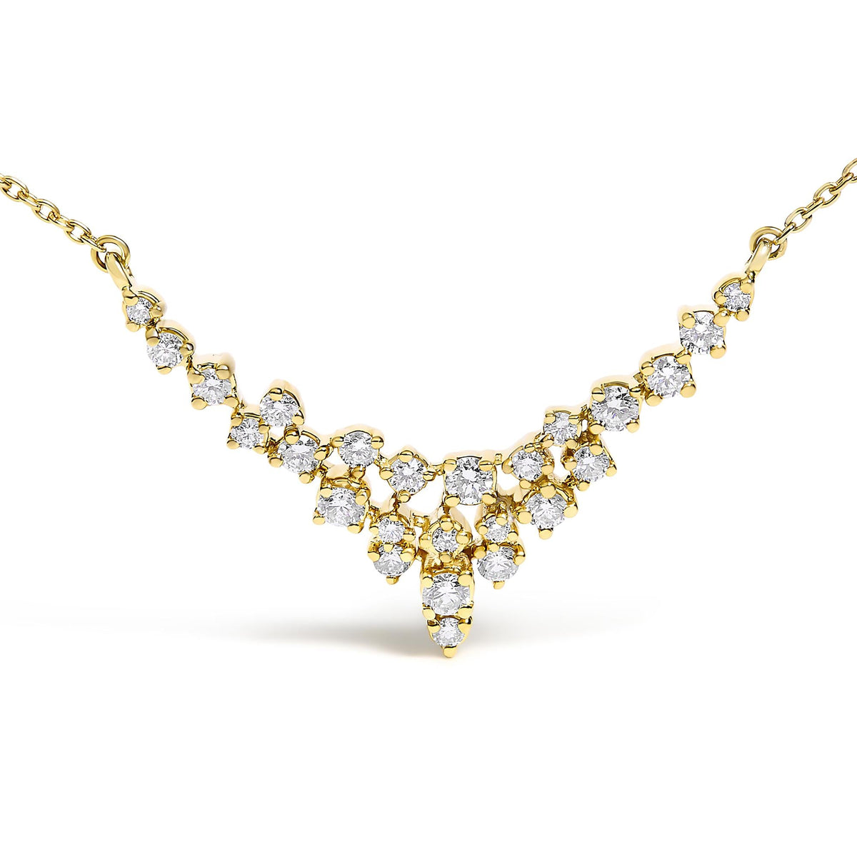 14K Yellow Gold Diamond Scattered V-Shape Necklace
