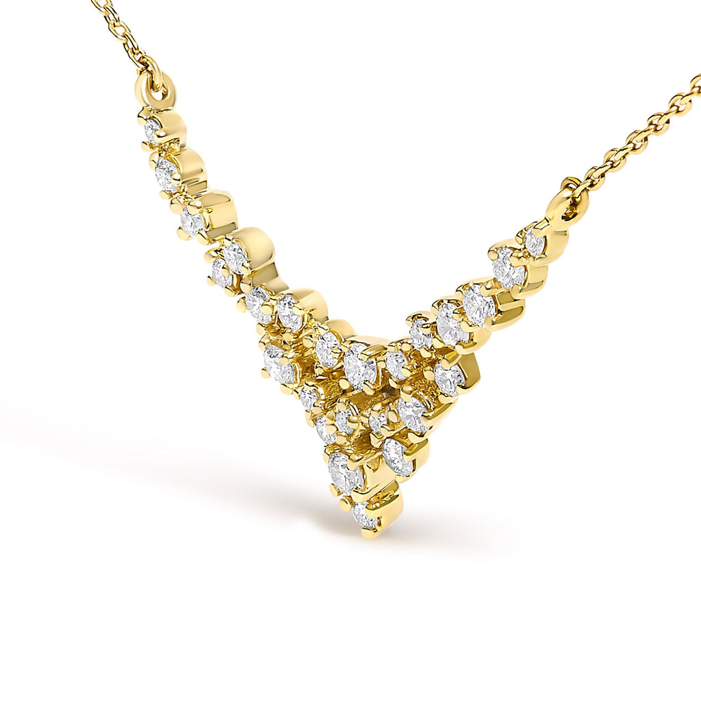 14K Yellow Gold Diamond Scattered V-Shape Necklace