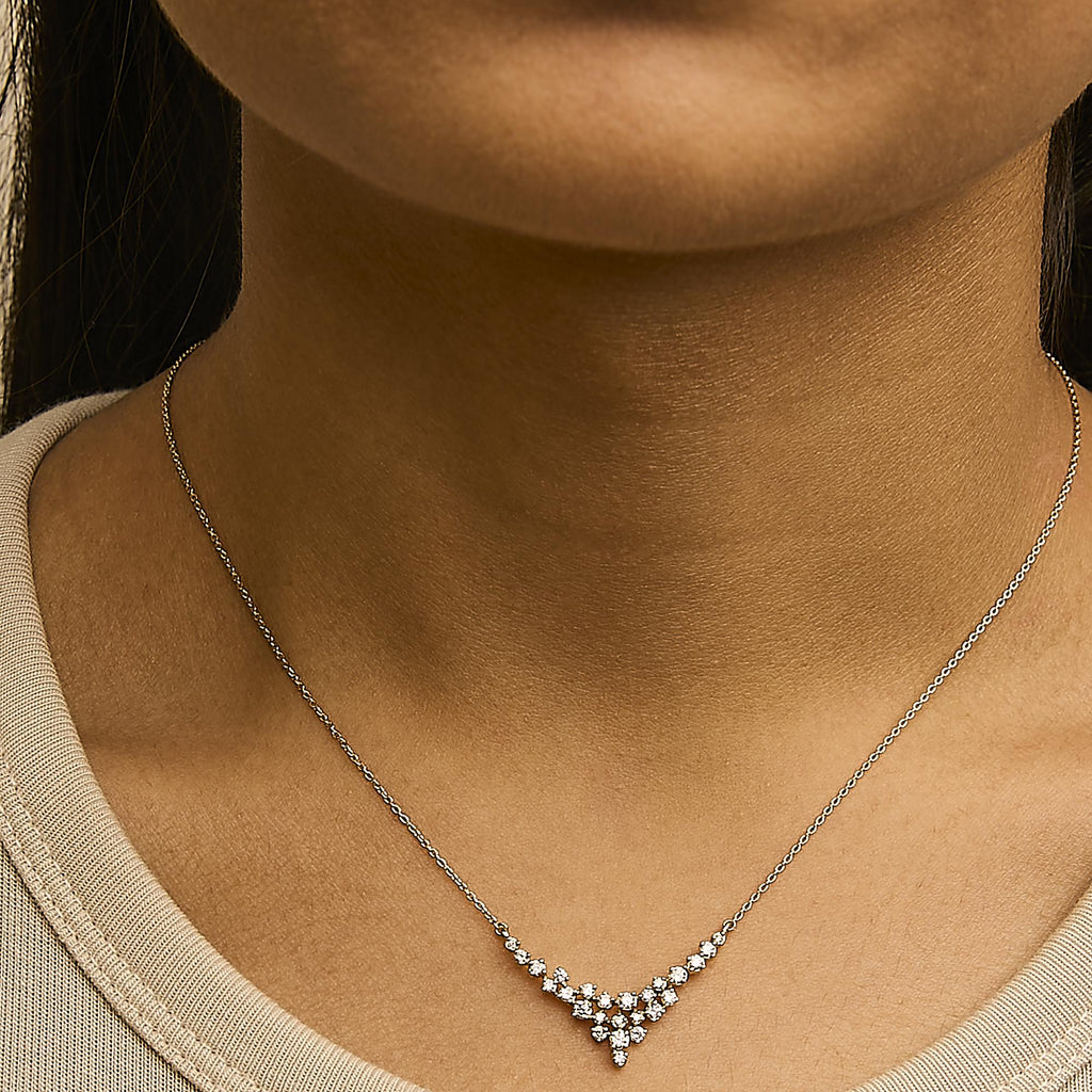 14K Yellow Gold Diamond Scattered V-Shape Necklace