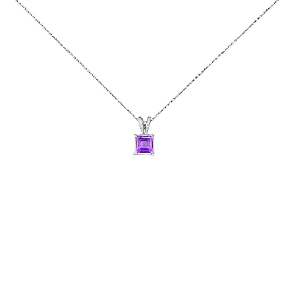 14K Gold 5x5 MM Square Shaped Gemstone Solitaire Pendant Necklace