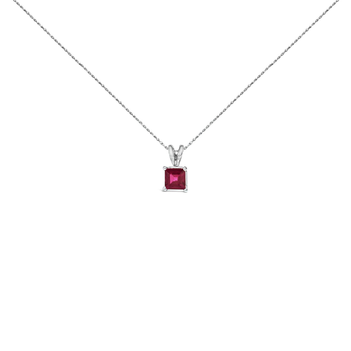 14K Gold 5x5 MM Square Shaped Gemstone Solitaire Pendant Necklace