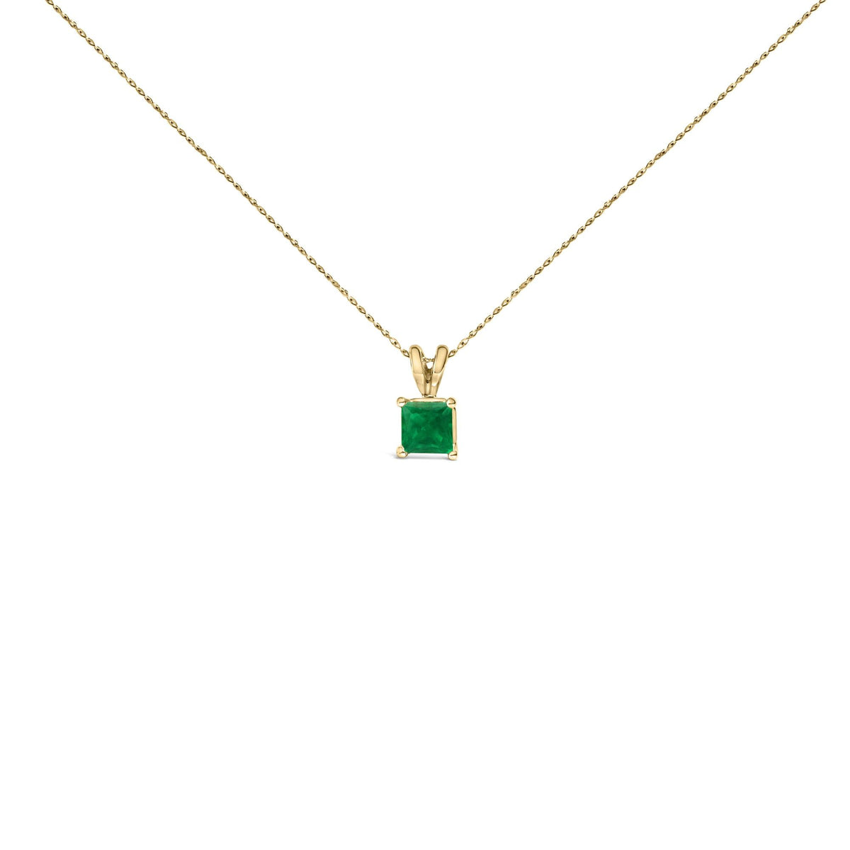 14K Gold 5x5 MM Square Shaped Gemstone Solitaire Pendant Necklace