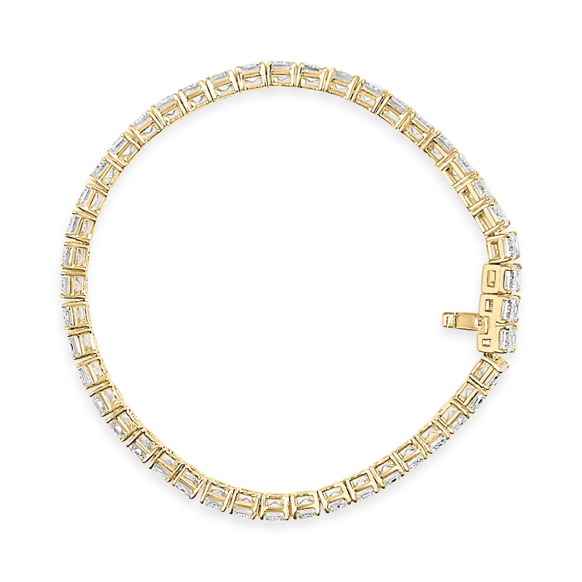 IGI Certified 14K Yellow Gold 18 1/2 Cttw Emerald Cut Lab Grown Diamond Tennis Bracelet