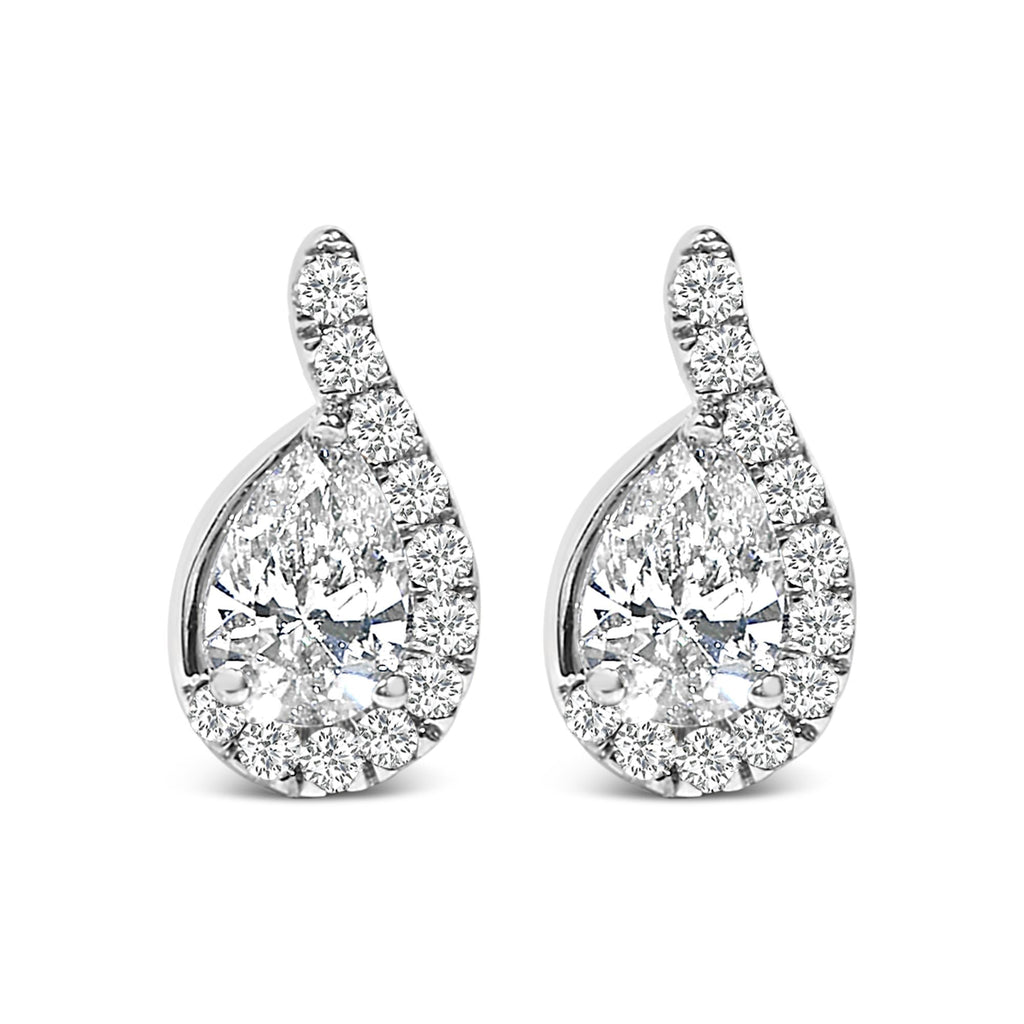 14K White Gold 5/8 Cttw Lab Grown Diamond Tear Drop Halo Stud Earring
