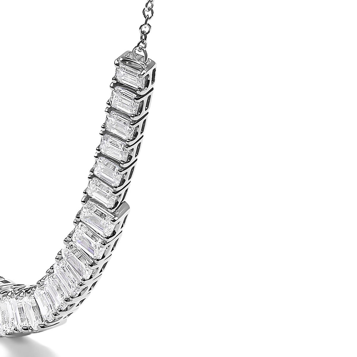 14K White Gold Lab Grown Diamond 5.0 Cttw Emerald Cut Station Necklace