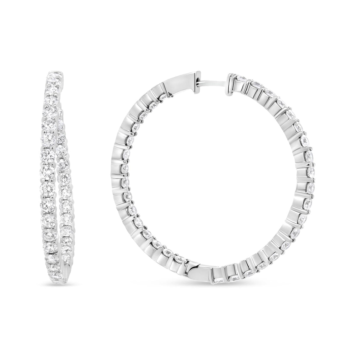 18K White Gold 3 5/8 Cttw Round Diamond Curved Inside-Outside Hoop Earrings (F-G Color, VS1-VS2 Clarity)