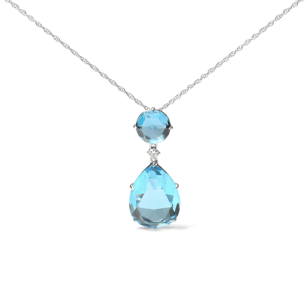 18K White Gold London Blue Topaz & Diamond Pendant Necklace