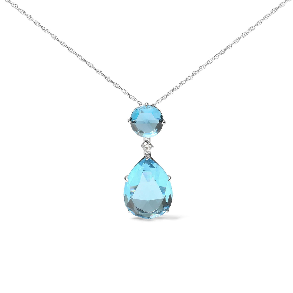 18K White Gold London Blue Topaz & Diamond Pendant Necklace