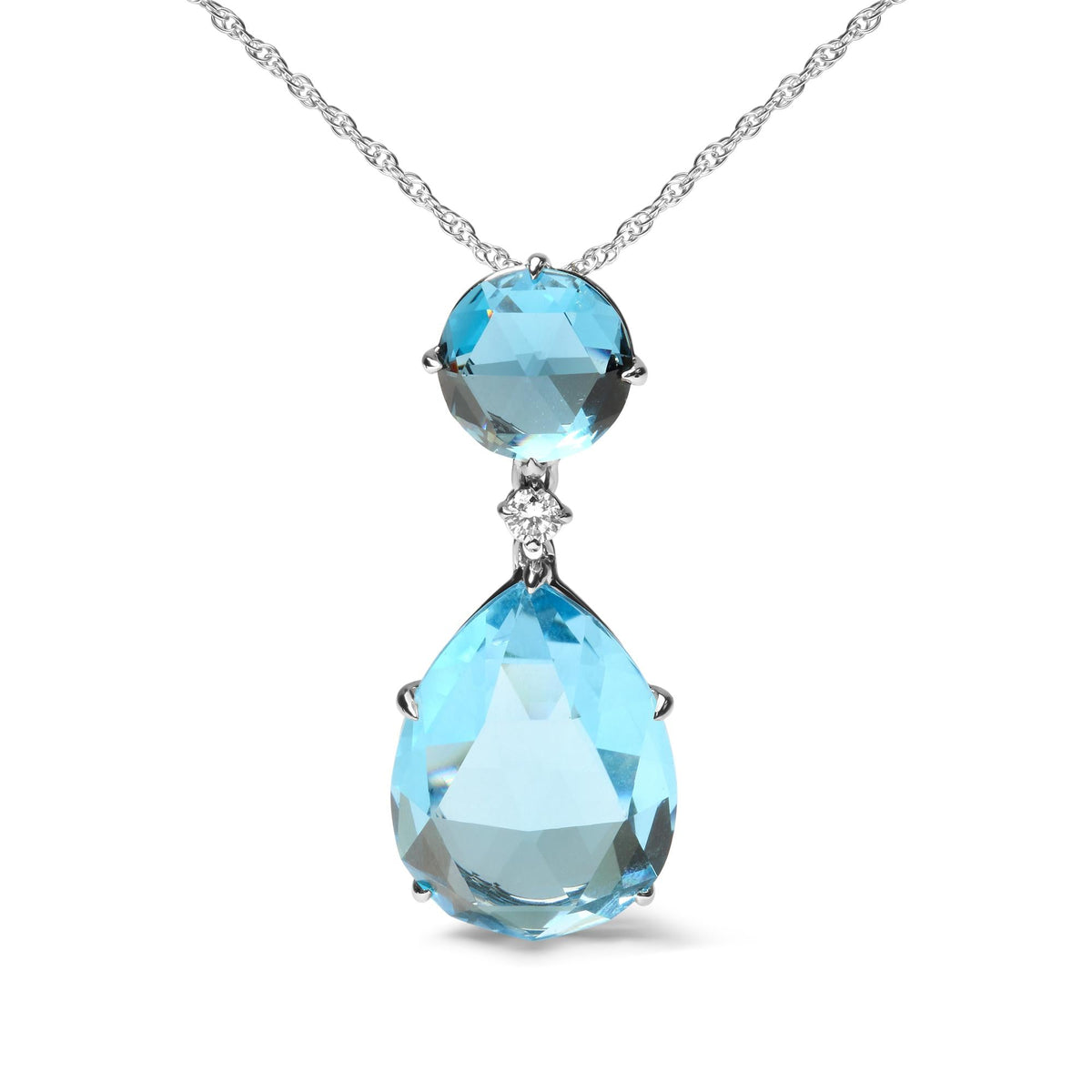 18K White Gold London Blue Topaz & Diamond Pendant Necklace